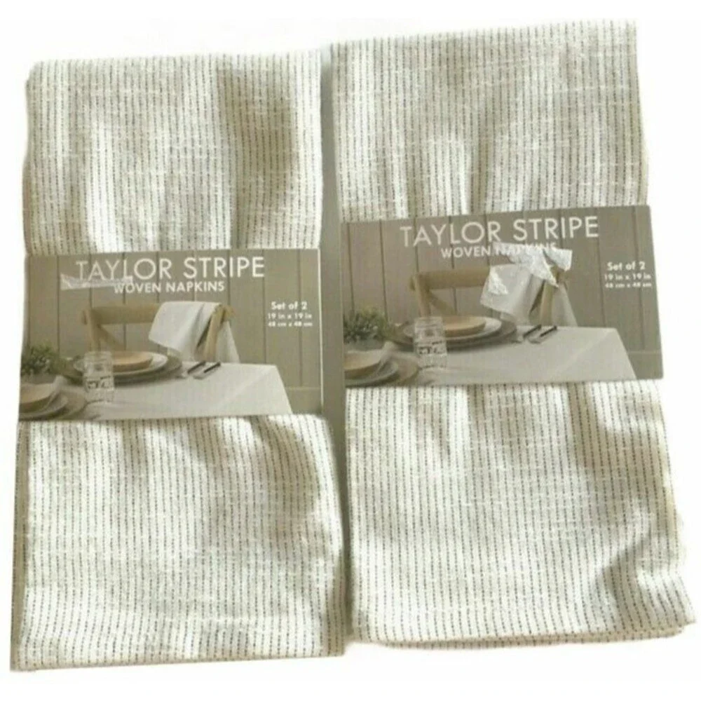 Taylor Stripe Napkins Woven Fabric White Gray Cotton Blend Summer 19x19 Set of 4